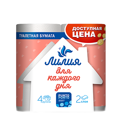 Туалетная бумага Лилия 2сл 4рул*12, белый цв.