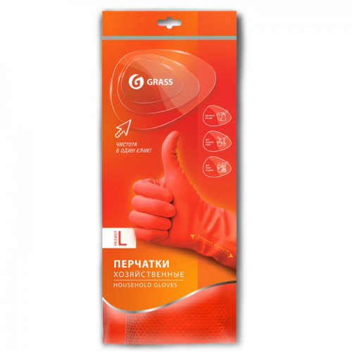 ГРАСС Перчатки хозяйственные латексные в инд. упаковке пара красные размер L