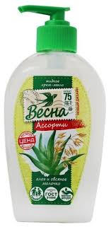 Мыло туалетное жидкое крем-мыло 'ВЕСНА Ассорти' алоэ и овсяное молочко , 280г, ном.5098