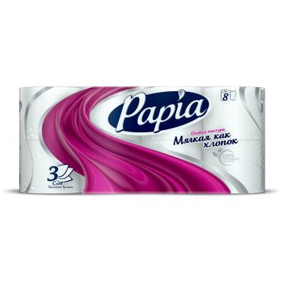 PAPIA Туалетная бумага "Белая" 3сл 8рул*7