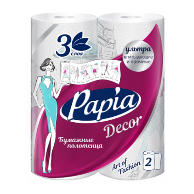 PAPIA Полотенца бумажные "Decor " 3сл 2рул*14