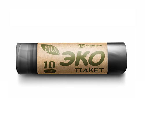 ЭКО Мешки мусорные 240л. повышенной прочности 90см*120см, ПВД, черные (10шт/рул) (12рул/упак)