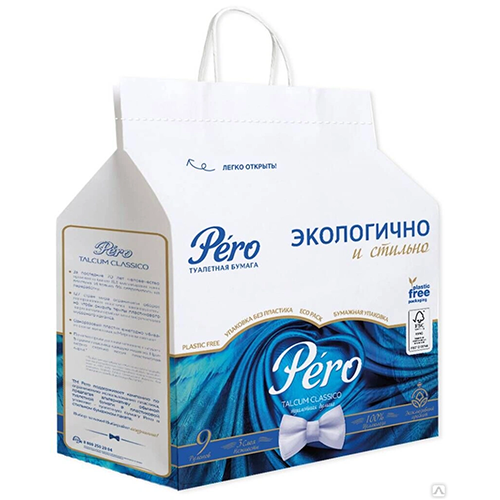 Туалетная бумага Pero TALCUM  3сл 6рул*7 16,3м, белый цв. прокрасом в пакете