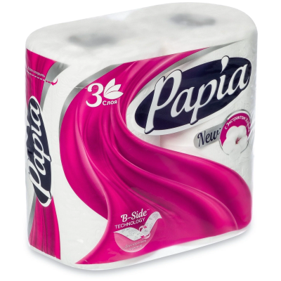 PAPIA Туалетная бумага "Белая" 3сл 4рул*14