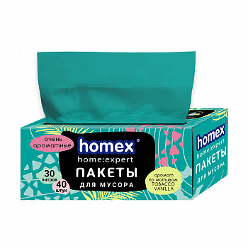 HOMEX Пакеты для мусора 30л 40шт. в футляре Очень ароматные tobacco+vanille бирюзовые