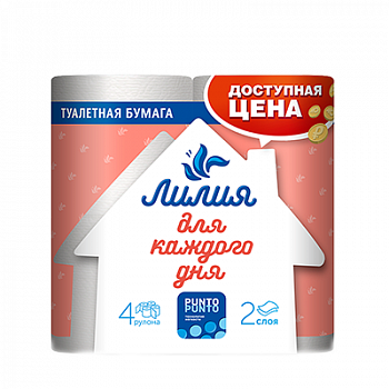 Туалетная бумага Лилия 2сл 4рул*12, белый цв.