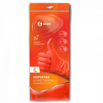 ГРАСС Перчатки хозяйственные латексные в инд. упаковке пара красные размер L