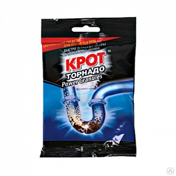КРОТ TURBO Средство для прочистки канализационных труб "Активные гранулы" пакет 90 гр. шоубокс *12