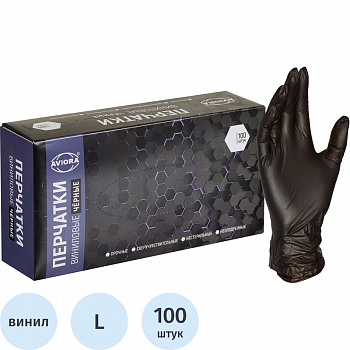 AVIORA Перчатки виниловые черные L 1/100 (10шт/к) 402-736