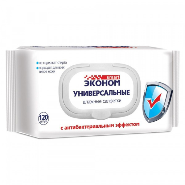 Smart эконом №120 Влажные салфетки антибактериальные универсальные с пласт.клапаном 30648
