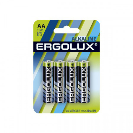 Ergolux Батарейка пальчиковая АА Alkaline BL4 LR6 (LR6 BL-4) 1.5B/ 4шт