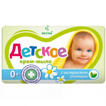 Мыло туалетное твердое 'ВЕСНА Детское' успокаивающее (с экстрактом ромашки), 90, ном.6100