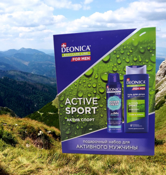 DEONICA Подарочный набор FOR MEN Active Sport  (спрей 150 мл + гель для душа)