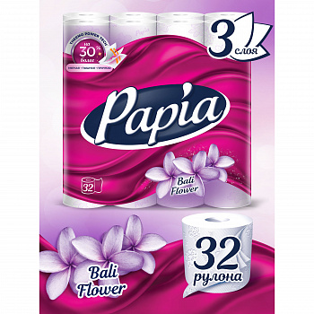 PAPIA Туалетная бумага "Цветы Бали" 3сл 32рул*3