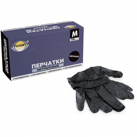AVIORA Перчатки нитриловые черные M 1/100 (10шт/к) 402-795