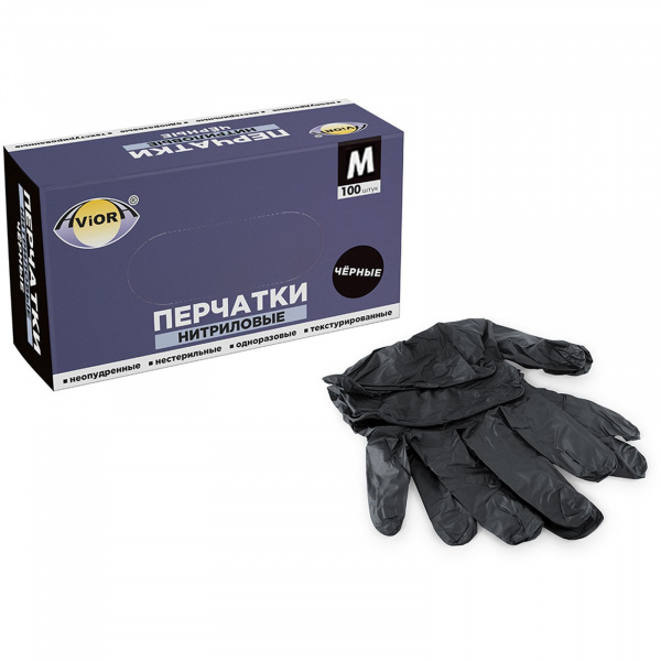 AVIORA Перчатки нитриловые черные M 1/100 (10шт/к) 402-795