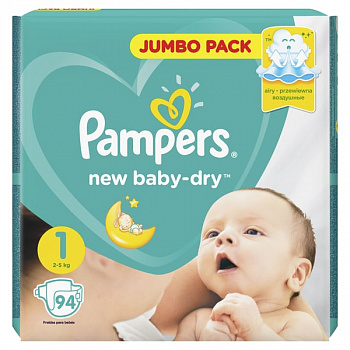 PAMPERS Подгузники New Baby-Dry Newborn (2-5кг) Джамбо уп. 94 шт.