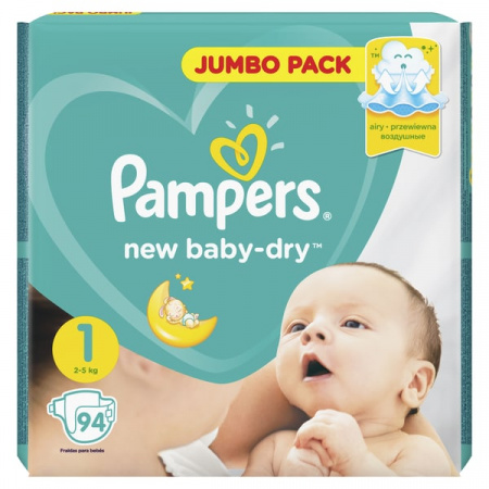 PAMPERS Подгузники New Baby-Dry Newborn (2-5кг) Джамбо уп. 94 шт.