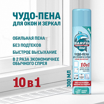 BARFIN Чистящее средство для стекол и зеркал "Чудо-пена с ароматом мяты" 300 мл