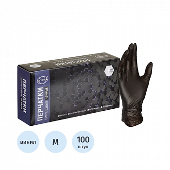 AVIORA Перчатки виниловые черные M 1/100 (10шт/к) 402-735