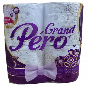 Туалетная бумага GrandPero Роскошный аметист  3сл 4рул, 12шт. в тр.уп, белый цв. с  прокрасом