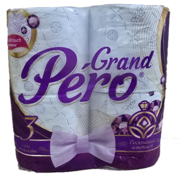 Туалетная бумага GrandPero Роскошный аметист  3сл 4рул, 12шт. в тр.уп, белый цв. с  прокрасом