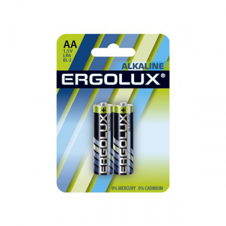 Ergolux Батарейка пальчиковая АА Alkaline BL2 LR6 (LR6 BL-2) 1.5B/ 2шт