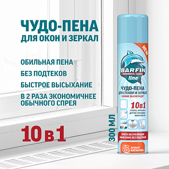 BARFIN Чистящее средство для стекол и зеркал "Чудо-пена с ароматом апельсина" 300 мл