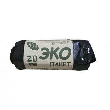 ЭКО Мешки мусорные 60л. повышенной прочности 60см*75см, ПНД, черные (20шт/рул) (16рул/упак)