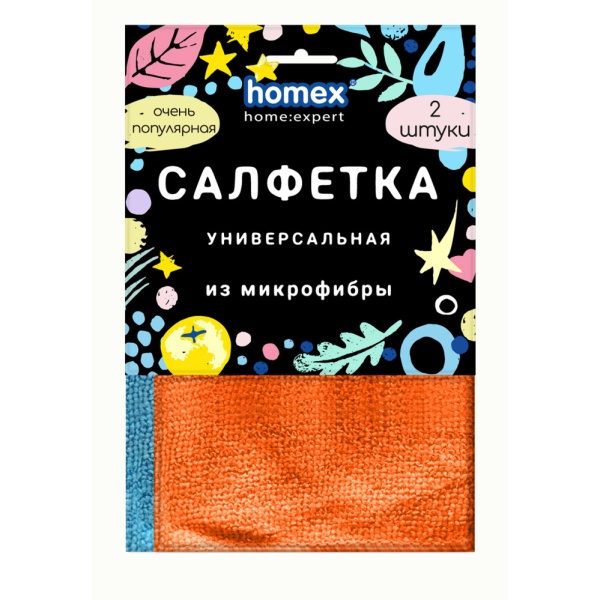 HOMEX Салфетка из микрофибры 30*30см 2шт. Очень Популярная универсальная, хедер (15)
