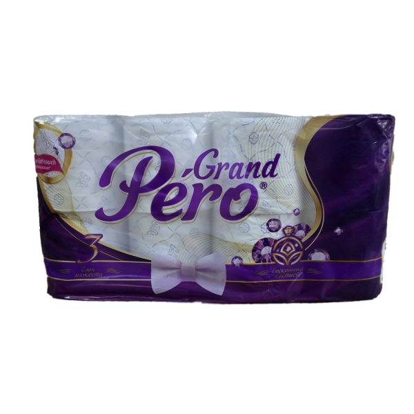 Туалетная бумага GrandPero Роскошный аметист  3сл 8рул, 12шт. в тр.уп, белый цв. с  прокрасом